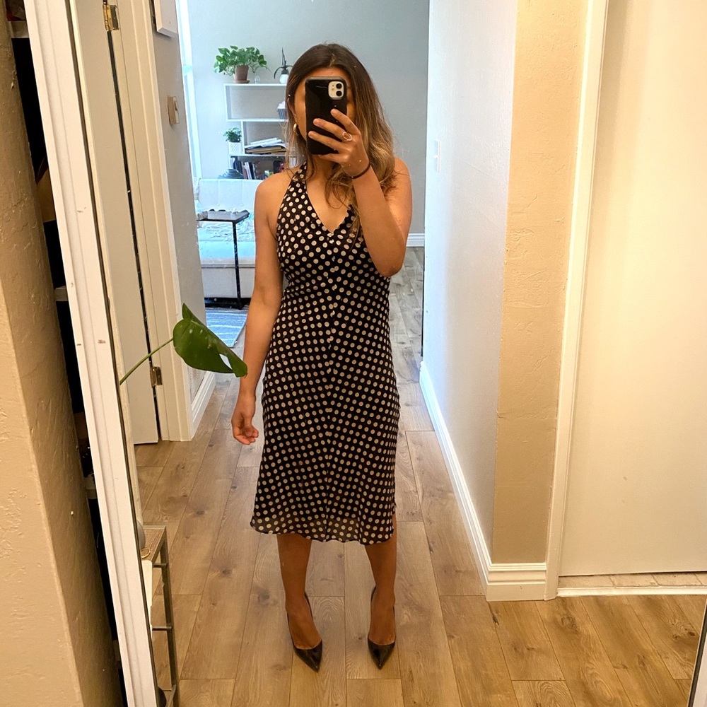 Equipment Black Polka Dot Midi Slip Dress